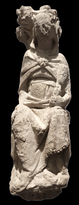 Fontana Maggiore, Perugia: the original marble statue of Roma, damaged in 1859, with defaced features, lion-head clasp and incised ornament, Nicola and Giovanni Pisano, 1277–78, Galleria Nazionale dell'Umbria