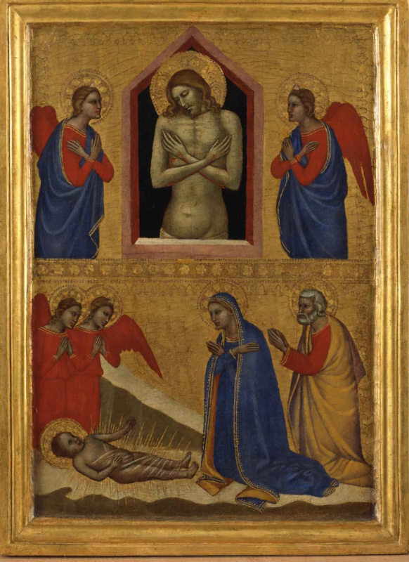 Dead Christ and angels; Adoration of Baby Jesus