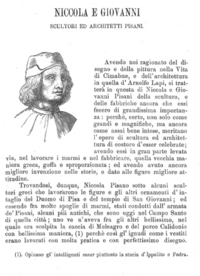 First page of Vasari Vite related to Nicola and Giovanni Pisano.