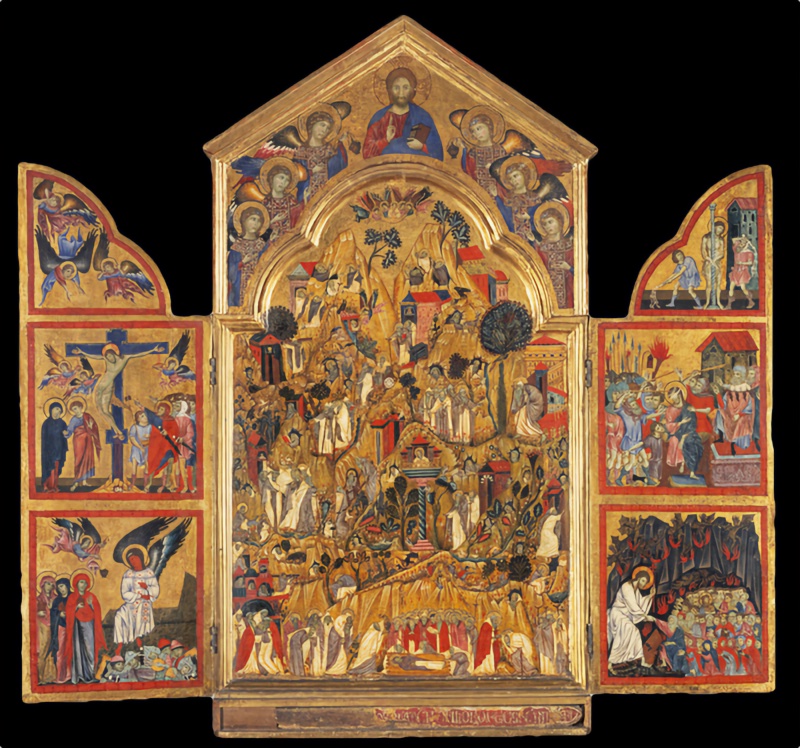 The Death of St Ephraim and Scenes from the Lives of the Hermits (central panel); Scenes from the Passion of Christ (in the wings)