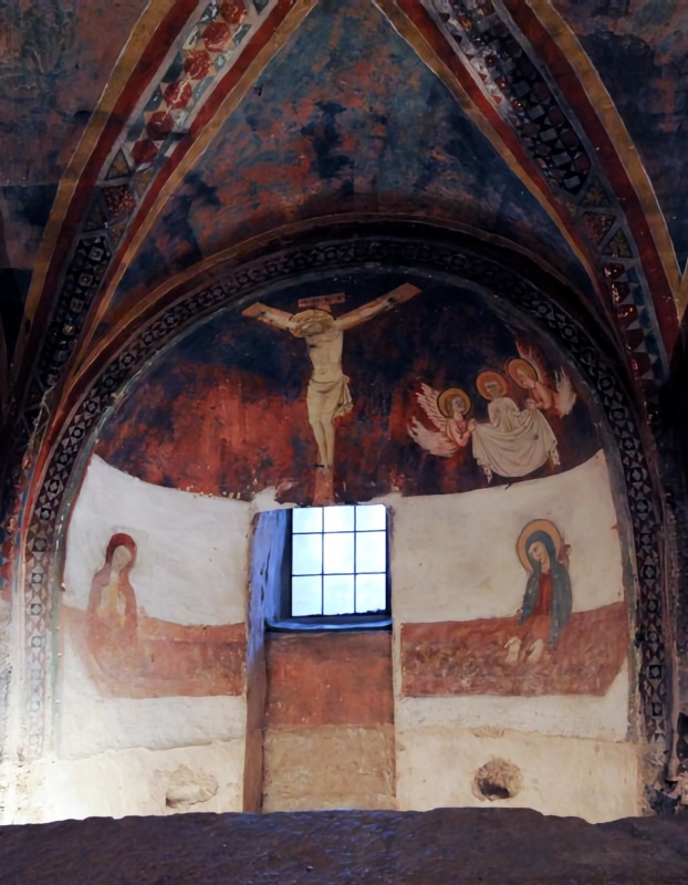 Crucifixion with the two Marys and the animula carried to heaven