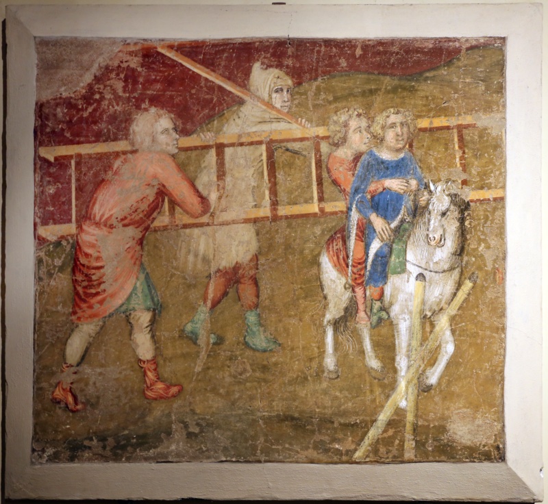 Men with ladders, lovers on horseback