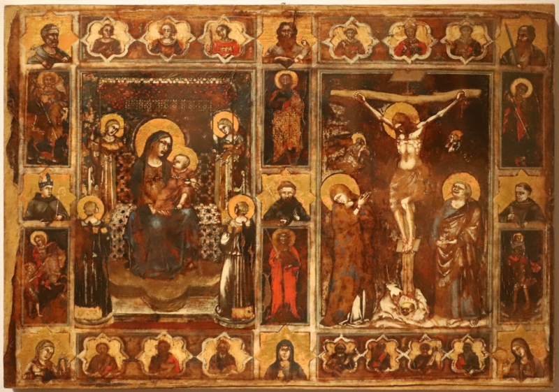 Madonna and Child enthroned among angels with Annunciation and Saints Catherine of Alexandria, Agnes, Lucia, Mary Magdalene, Elizabeth of Hungary, Clare, Agate